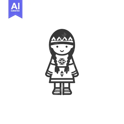 Aset premium populer: Black and white illustration of a smiling native american woman