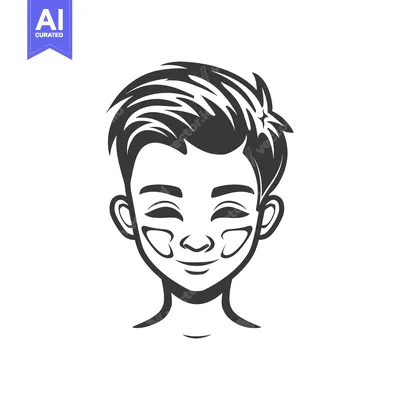 Premium design asset: Black and White Illustration of a Smiling Person with Short Hair
