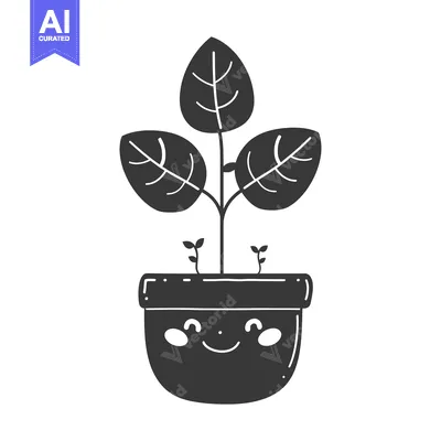 Popular premium asset: Black and White Illustration of a Smiling Plant in a Pot