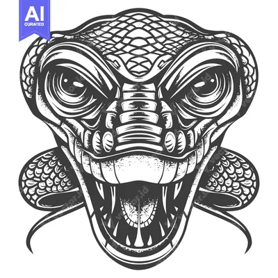 Popular premium asset: Black and White Illustration of a Snake's Head with Fangs Out
