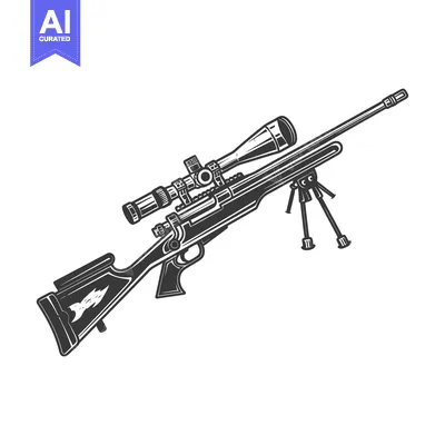 Popular premium asset: Black and white illustration of a sniper rifle with a scope