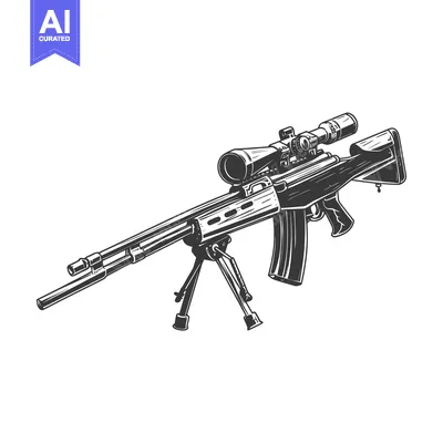 Aset premium populer: Black and White Illustration of a Sniper Rifle with a Scope