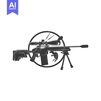 Aset premium populer: Black and white illustration of a sniper rifle with scope