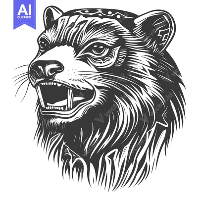 Aset premium populer: Black and White Illustration of a Snout and Jaw of an Animal with a Sh