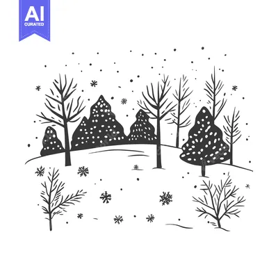 Popular premium asset: Black and White Illustration of a Snowy Forest Landscape