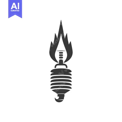 Premium design asset: Black and White Illustration of a Spark Plug with Flames