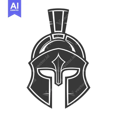 Aset desain premium: Black and White Illustration of a Spartan Helmet