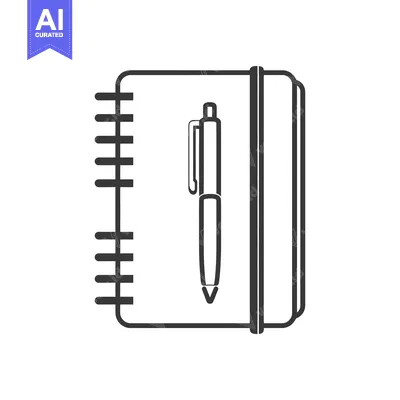 Premium design asset: Black and White Illustration of a Spiral Notebook and Pen
