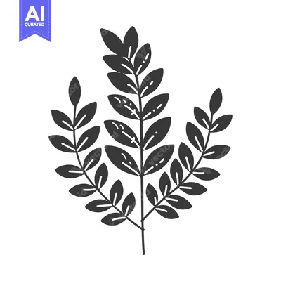 Premium design asset: Black and White Illustration of a Sprig of Leaves