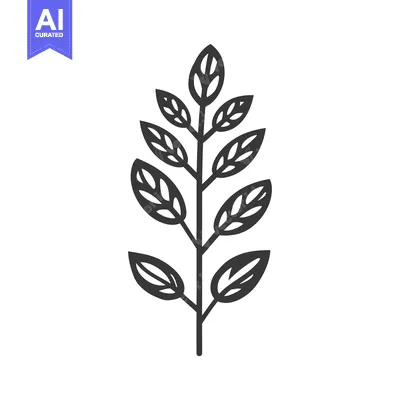 Premium design asset: Black and White Illustration of a Sprig with Six Leaves