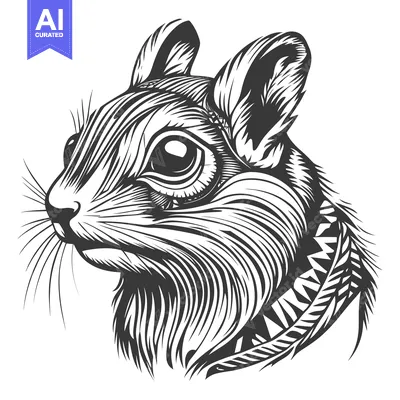 Aset premium populer: Black and White Illustration of a Squirrel's Face with a Feather Detai