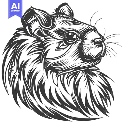 Premium design asset: Black and White Illustration of a Squirrel's Head