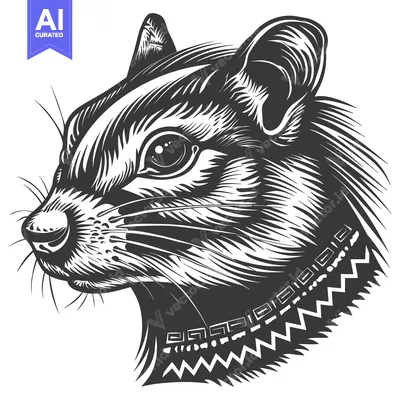 Popular premium asset: Black and White Illustration of a Squirrel's Head with Tribal Decor