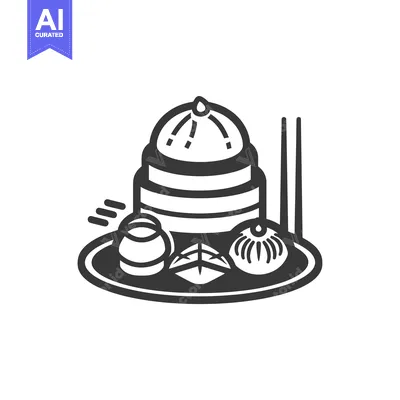 Premium design asset: Black and White Illustration of a Stack of Dumplings on a Plate