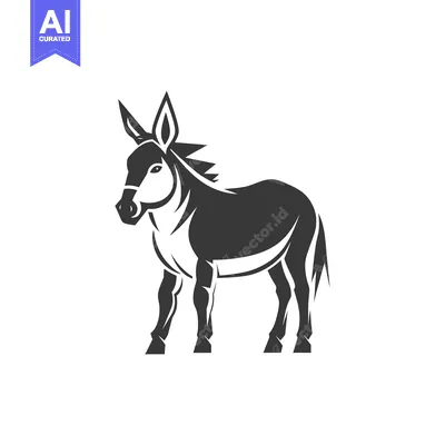 Aset desain premium: Black and White Illustration of a Standing Donkey