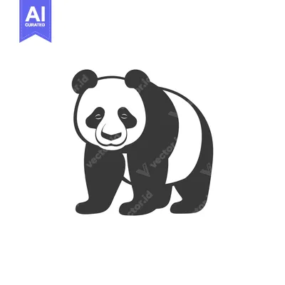Aset premium populer: Black and White Illustration of a Standing Panda Bear