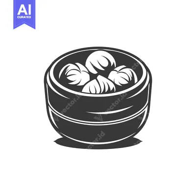 Aset premium populer: Black and White Illustration of a Steaming Basket of Dumplings