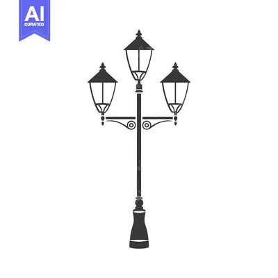 Black and White Illustration of a Street Lamp with Three Lights
