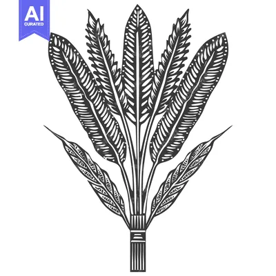 Premium design asset: Black and White Illustration of a Stylized Plant with Five Leaves