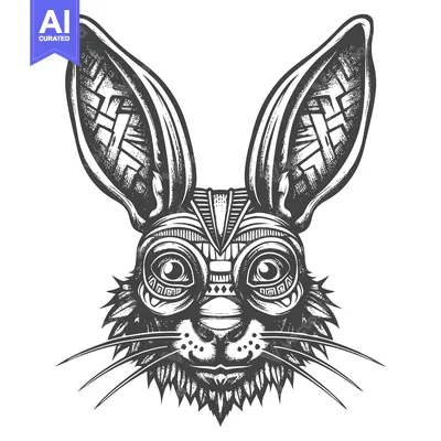 Popular premium asset: Black and White Illustration of a Stylized Rabbit Face with Geometric