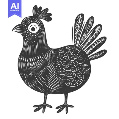 Aset premium populer: Black and White Illustration of a Stylized Rooster with a Large Eye