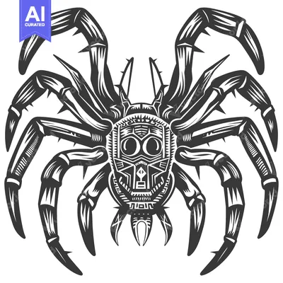 Popular premium asset: Black and White Illustration of a Stylized Spider with a Geometric Hea