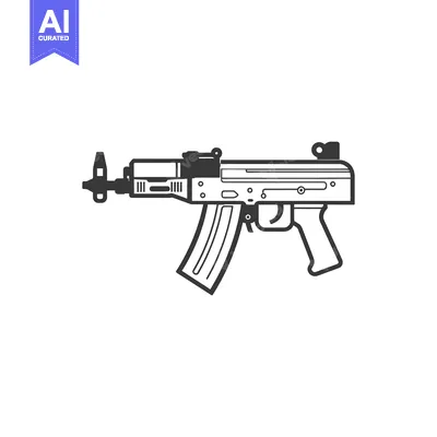 Aset premium populer: Black and white illustration of a submachine gun