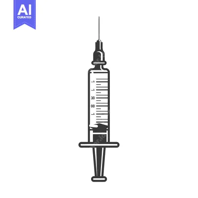 Aset desain premium: Black and White Illustration of a Syringe with Needle