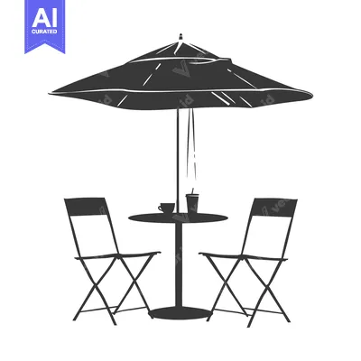 Aset premium populer: Black and White Illustration of a Table with Two Chairs and an Umbrell