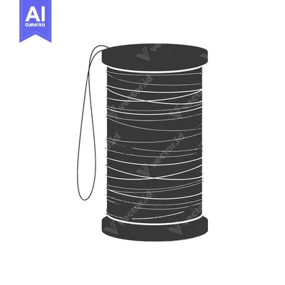 Premium design asset: Black and White Illustration of a Thread Spool with String