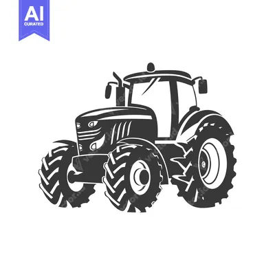 Aset desain premium: Black and White Illustration of a Tractor