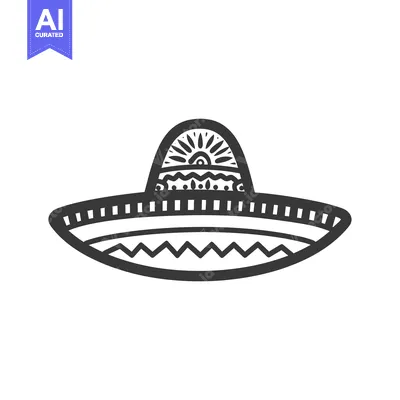 Aset desain premium: Black and White Illustration of a Traditional Mexican Sombrero