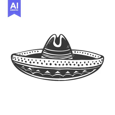 Popular premium asset: Black and white illustration of a traditional Mexican sombrero hat