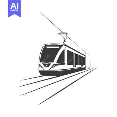 Aset desain premium: Black and White Illustration of a Tram on Tracks