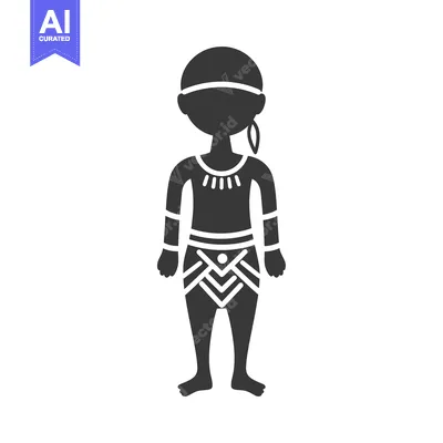 Aset desain premium: Black and white illustration of a tribal person
