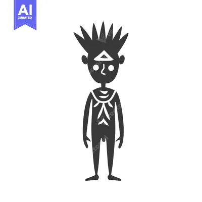 Aset desain premium: Black and White Illustration of a Tribal Person with Spiky Hair