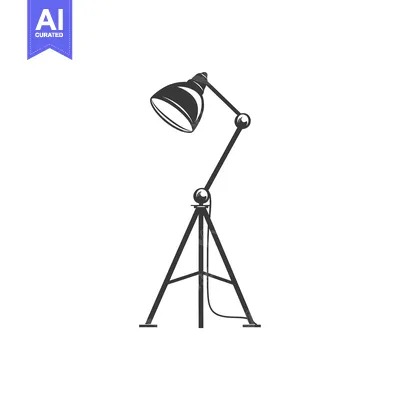 Aset premium populer: Black and White Illustration of a Tripod Floor Lamp