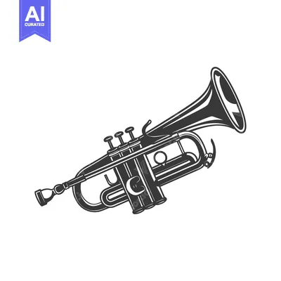 Aset desain premium: Black and White Illustration of a Trumpet