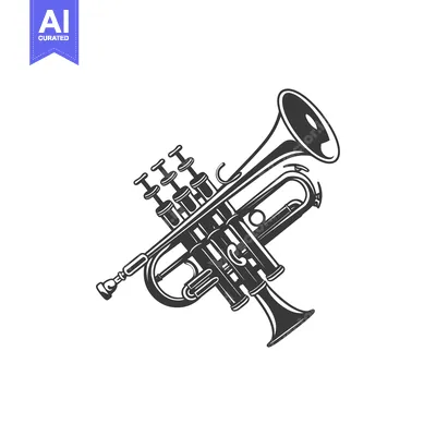 Aset desain premium: Black and White Illustration of a Trumpet
