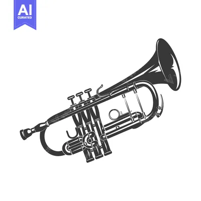 Aset desain premium: Black and white illustration of a trumpet
