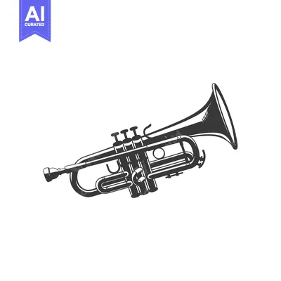 Aset desain premium: Black and White Illustration of a Trumpet