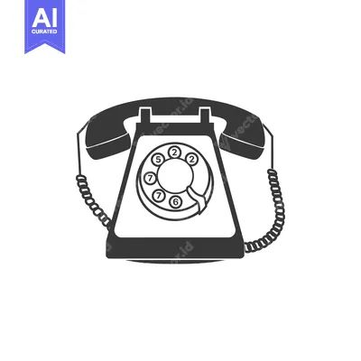Aset desain premium: Black and White Illustration of a Vintage Rotary Phone