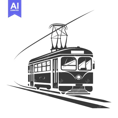 Aset premium populer: Black and white illustration of a vintage trolley on tracks