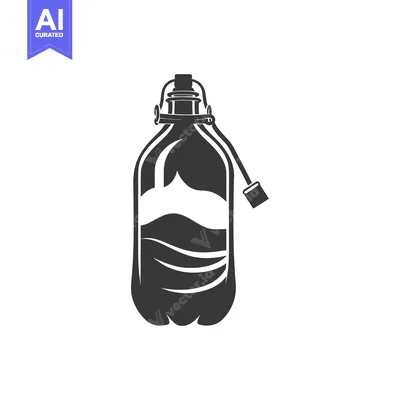 Aset desain premium: Black and White Illustration of a Water Bottle with a Rope Handle