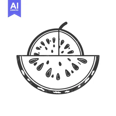 Aset premium populer: Black and White Illustration of a Watermelon Slice