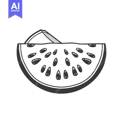 Popular premium asset: Black and White Illustration of a Watermelon Slice with Seeds