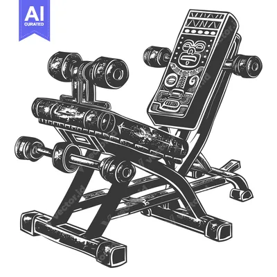 Aset premium populer: Black and White Illustration of a Weight Bench with Dumbbells