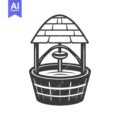 Premium design asset: Black and White Illustration of a Well with a Roof