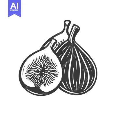 Popular premium asset: Black and white illustration of a whole and halved fig