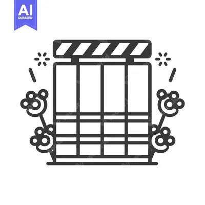 Premium design asset: Black and White Illustration of a Window with Flowers and Striped Cove